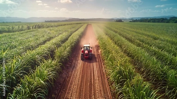Fototapeta Brazilian sugarcane estate where self driving tractors and automated sorting machines streamline the production of high quality sugar