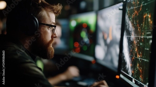 Fototapeta Focused Gamer Immersed in Virtual World