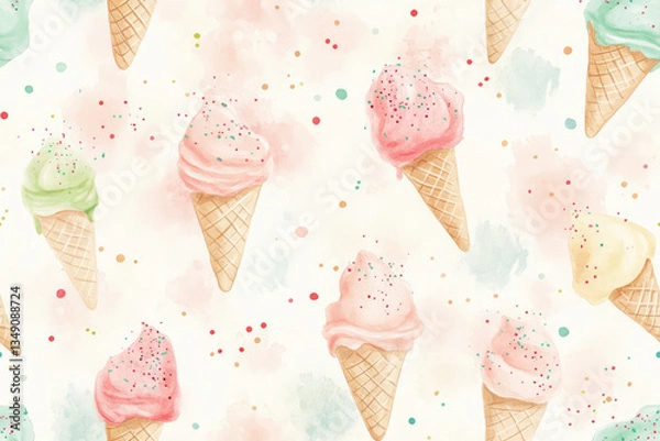 Obraz Watercolor Ice Cream Cones Pattern