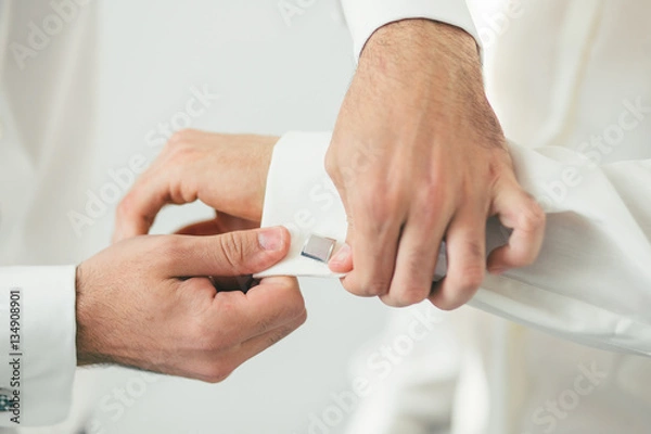Fototapeta Getting ready bride groom wedding