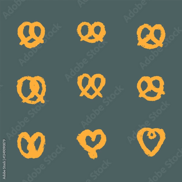 Fototapeta Soft hand-drawn Bavarian Pretzel. Set of cute bread isolated on white background. Vector illustration, not ai. 