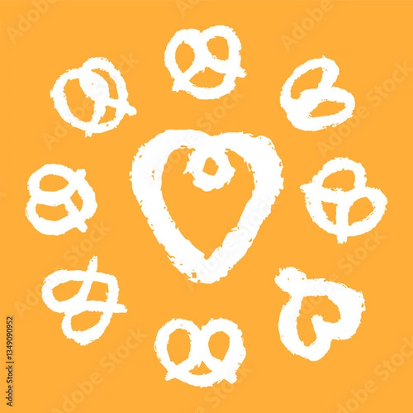 Obraz Soft hand-drawn Bavarian Pretzel. Set of cute bread isolated on white background. Vector illustration, not ai.  Good for patterns and own designs