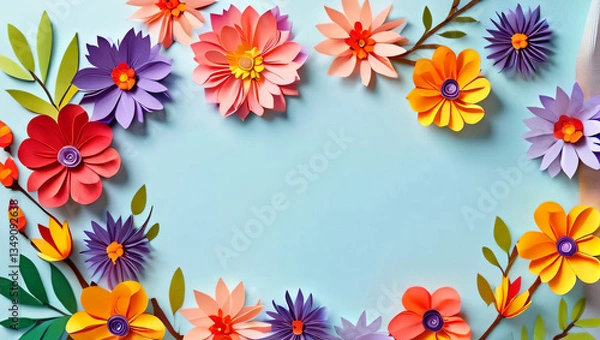Fototapeta "Bright and cheerful floral paper art design, perfect for spring-themed projects, greeting cards, invitations, and creative backgrounds."