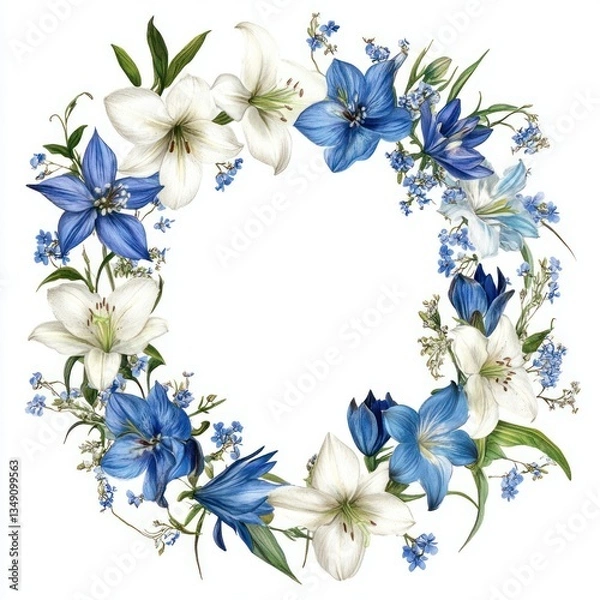 Fototapeta Victorian art botanical flowers lilies.