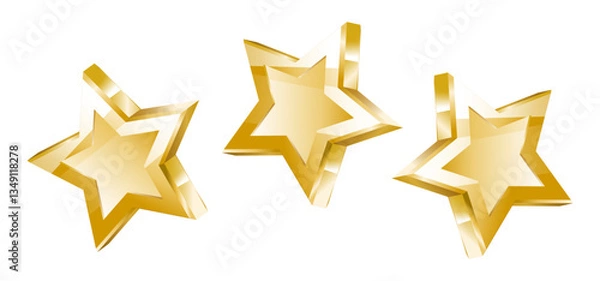 Fototapeta Golden Stars on white background. Star icon with shadow and shine. Rating symbols, high score, quality mark. Vector clip art.