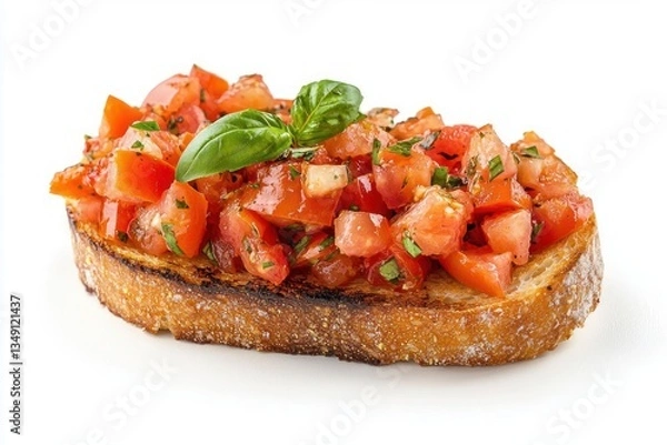 Fototapeta Delicious bruschetta with fresh tomato and basil on toasted bread vibrant colorful italian appetizer culinary delight gourmet presentation
