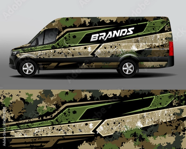 Fototapeta Camouflage car texture template for vinyl wrap and decal print. Camo military ornament. Car branding. Vector illustration.