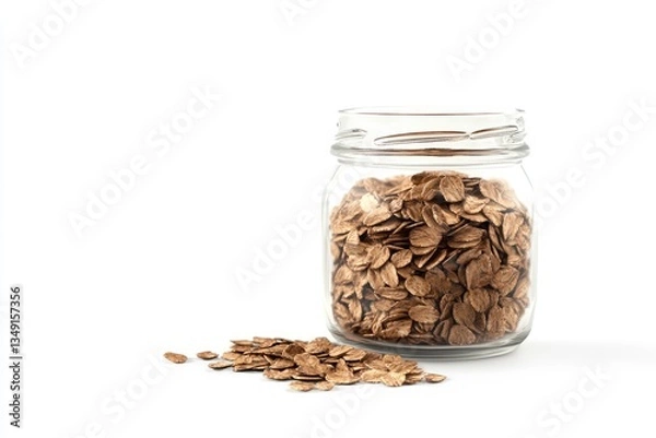Obraz Oat Flakes in Glass Jar on White Background for Healthy Eating