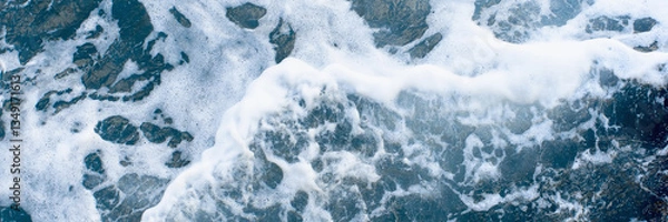 Fototapeta Abstract blue background with sea foam. Panoramic photo