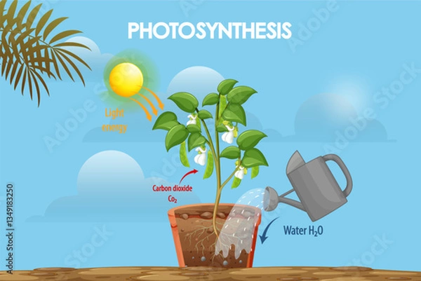 Fototapeta Diagram of the process of photosynthesis in plants from roots to growth in plants