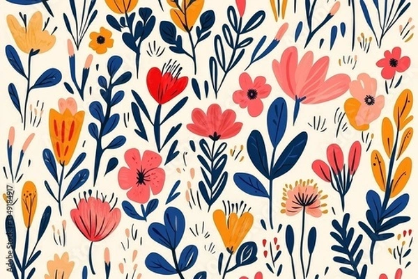 Fototapeta A collection of vector doodles featuring blossoms and foliage.