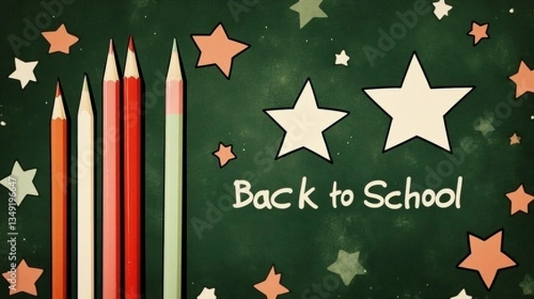 Fototapeta Bright colored pencils alongside playful stars create a festive back to school theme, evoking excitement for learning and creativity