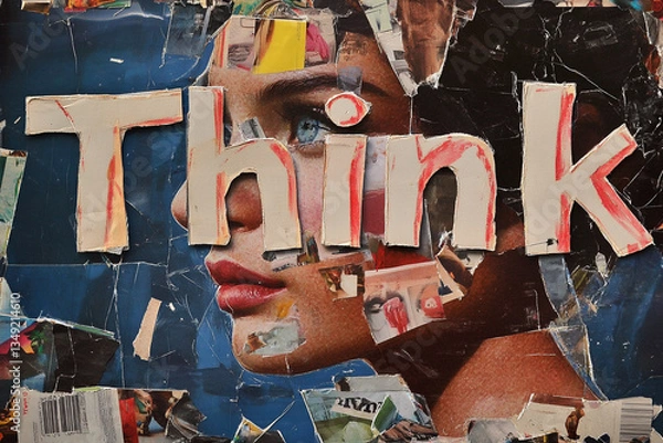 Fototapeta Collage Encouraging Independent Thinking with "Think" Text. Generative AI