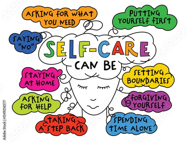 Fototapeta Self-care can be. Mental mindset poster. Setting personal boundaries.