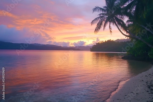 Fototapeta A peaceful lake reflecting warm hues blending softly into twilight.