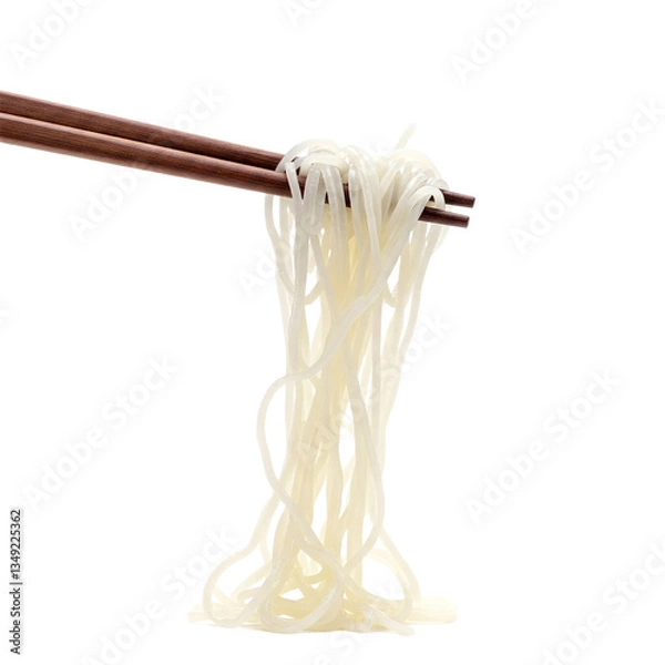 Fototapeta Chopsticks holding white noodles on PNG background.