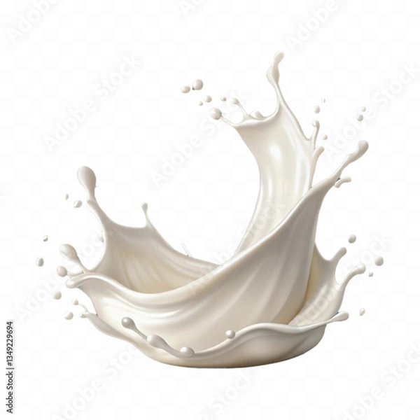 Fototapeta abstract 3d milk splash wave swirls or diary milk splashes, flying milk on the air cut out isolated on white background 