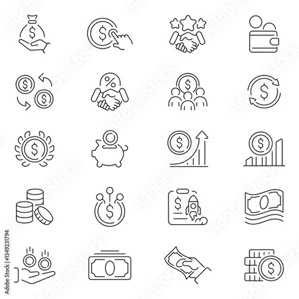Fototapeta Business and finance vector outline icon set. Corporate management symbols