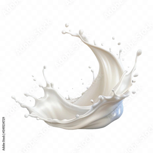 Fototapeta abstract 3d milk splash wave swirls or diary milk splashes, flying milk on the air cut out isolated on white background 