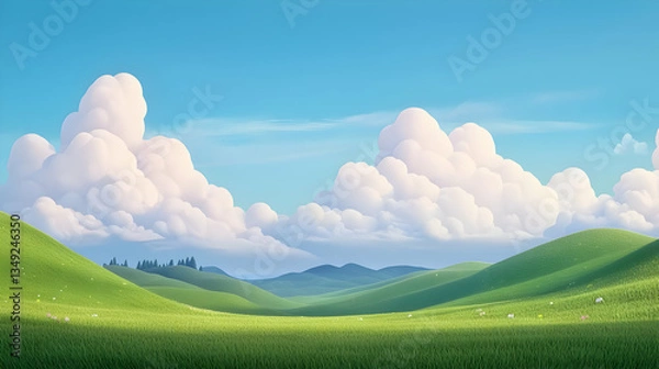 Fototapeta Joyful Awakening in a Spinning Meadow of Lush Green Fields