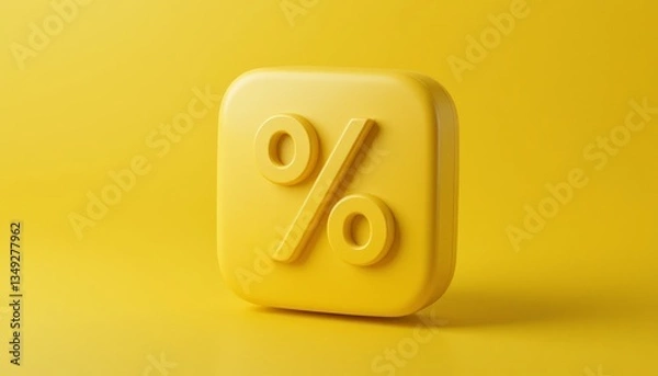 Fototapeta  Yellow 3D percentage symbol on a vibrant yellow background. Ideal for finance, sales, or discount concepts. The bold design highlights promotions and economic opportunities.