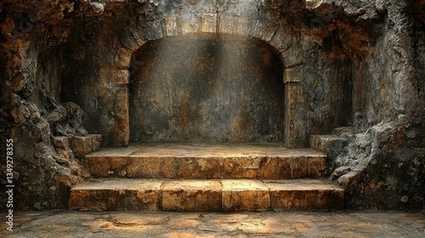 Obraz Ancient stone steps, illuminated archway