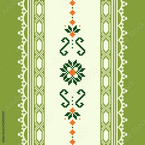 Obraz Cross Stitch Border. Embroidery Cross Stitch. Ethnic Patterns. Geometric Ethnic Indian pattern. Native Ethnic pattern.Texture Textile Fabric Clothing Knitwear print. Pixel Horizontal Seamless Vector.