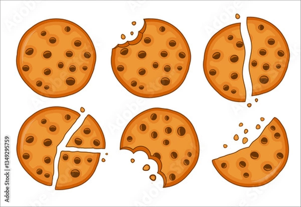 Fototapeta Tasty chocolate chips cookies set  on white background. Broken cookies