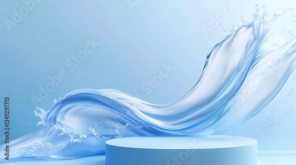Obraz Blue Platform with Water Splash for Product Display