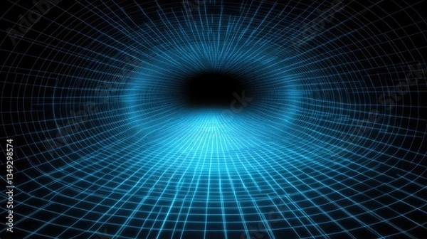 Fototapeta Blue digital tunnel, abstract background, futuristic data stream, technology concept