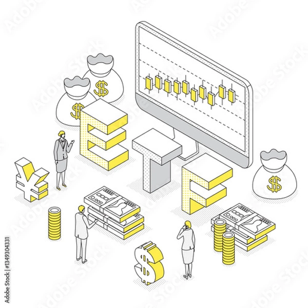 Fototapeta ETFに関するビジネスアイソメトリックイラスト