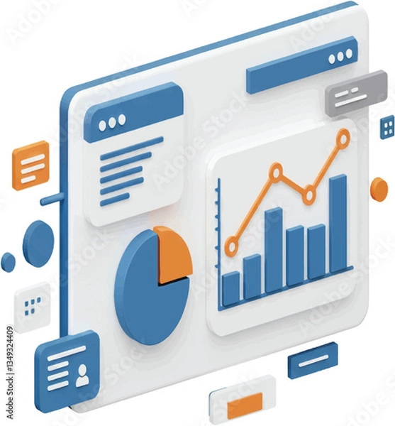 Obraz 3D Isometric Data Analytics Dashboard Charts Graphs Business Growth