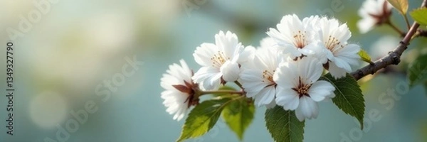 Fototapeta Fluffy white cotton-like clusters on a Populus alba branch, fluff, nature, flora