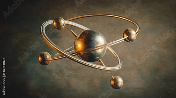 Obraz Vintage artistic depiction of a planet with a surrounding it representing the bohr model of the atom with warm lighting and detail.