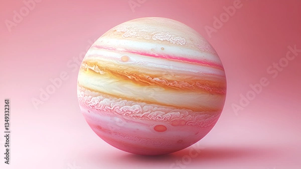Fototapeta A pastel pink Jupiter, a dreamy celestial sphere swirling with soft hues against a gentle pink backdrop.