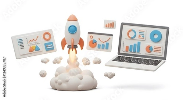 Obraz Business Growth with Data Analytics. Rocket launch concept.