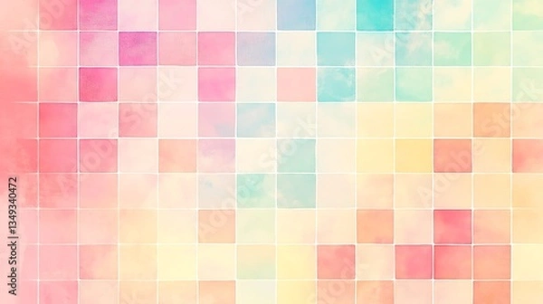 Fototapeta Pastel Watercolor Tile Grid Abstract Background Design