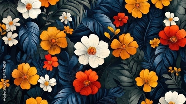 Fototapeta Tropical floral pattern background design for print or digital use