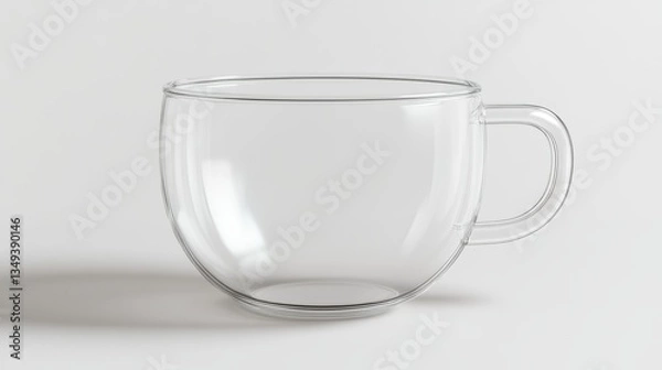 Obraz Elegant clear glass cup with handle on white background, perfect for everyday refreshment