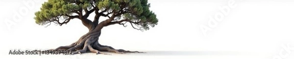Fototapeta Tree with gnarled branches and twisted trunk on white ground, texture, earthy