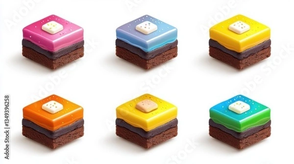 Obraz Colorful layered desserts on a white isolated background.