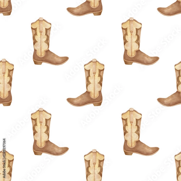 Fototapeta Cowboy boots. Watercolor seamless pattern for textiles and wrapping paper
