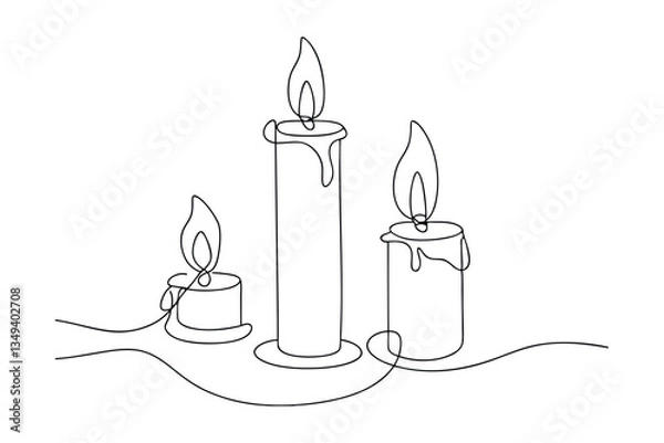 Fototapeta Three Lit Candles in a Single Line Drawing Art