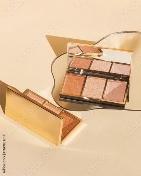 Obraz Gold highlighter makeup palette on gold background