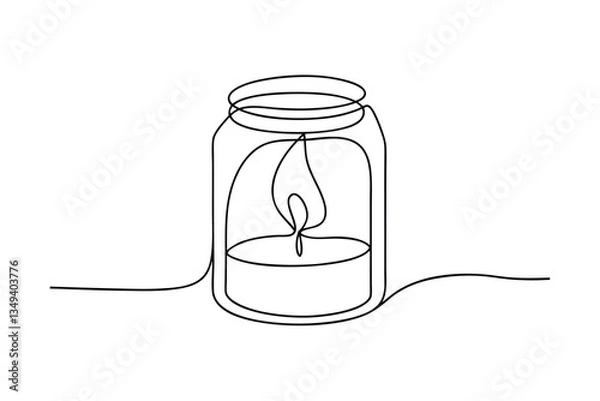 Fototapeta Single line drawing of a candle in a jar minimalist art