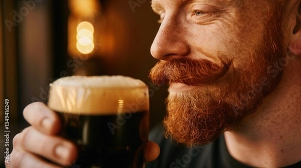 Obraz Bearded Man'S Contemplative Expression Over Beer Glass