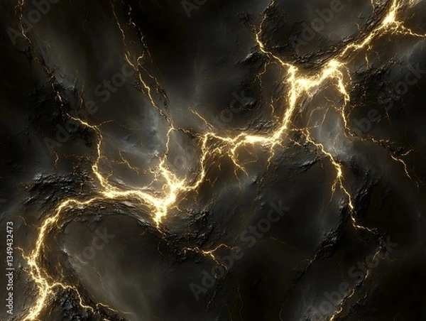 Obraz A glowing golden energy pattern cracks through a dark surface