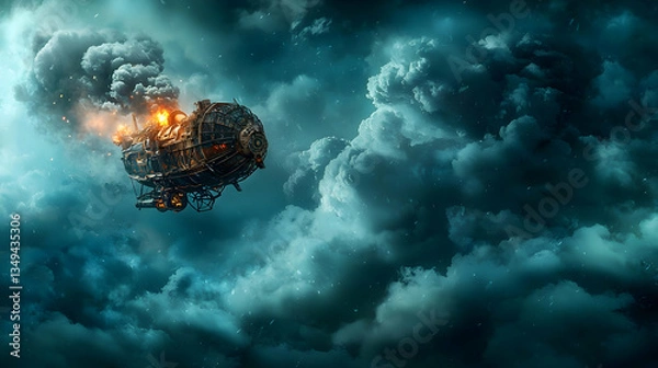 Fototapeta Pixelated Spaceship Exploding In Night Sky