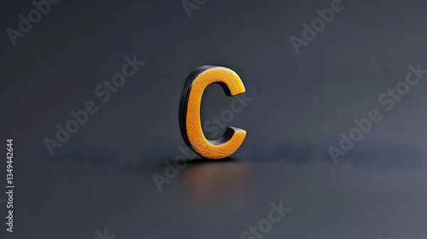 Fototapeta 3d Capital Letter C With Orange Pixels On Dark Background