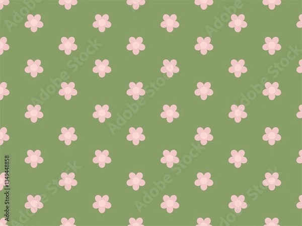 Fototapeta 抹茶色と桜のシームレスな和風パターン背景イラスト